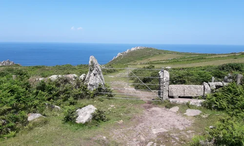 Penwith gate and coastline at Bosigran