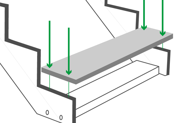 an illustration showing decking boards being fitted on the stairs