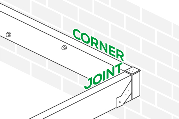 an image showing the corner joints bolted to the wall