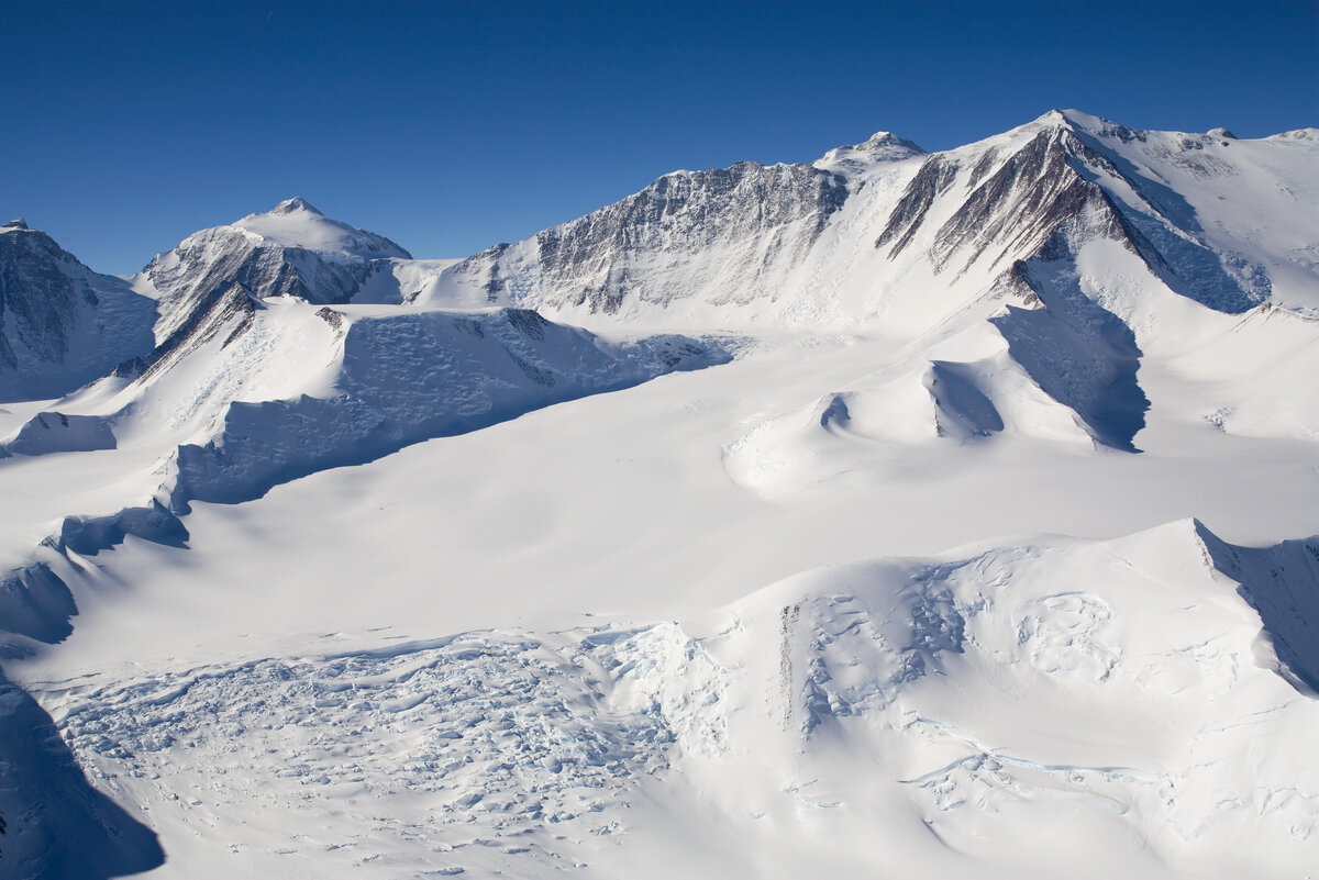 Looking up the Branscomb Glacier toward Shinn and Vinson