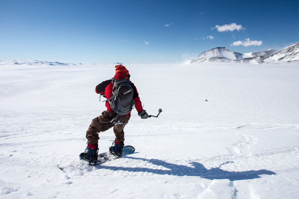 Ricky I. snowboarding at Union Glacier ski hill