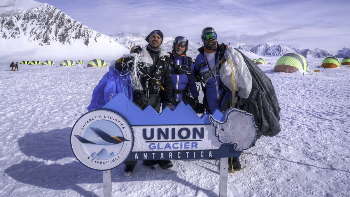 Skydive Antarctica guests after a successful skydive jump