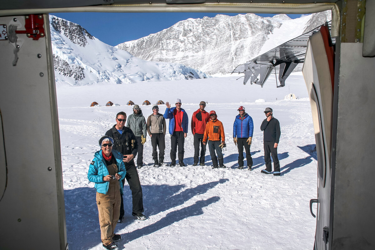 ALE staff greet climbers upon arrival to Vinson Base Camp