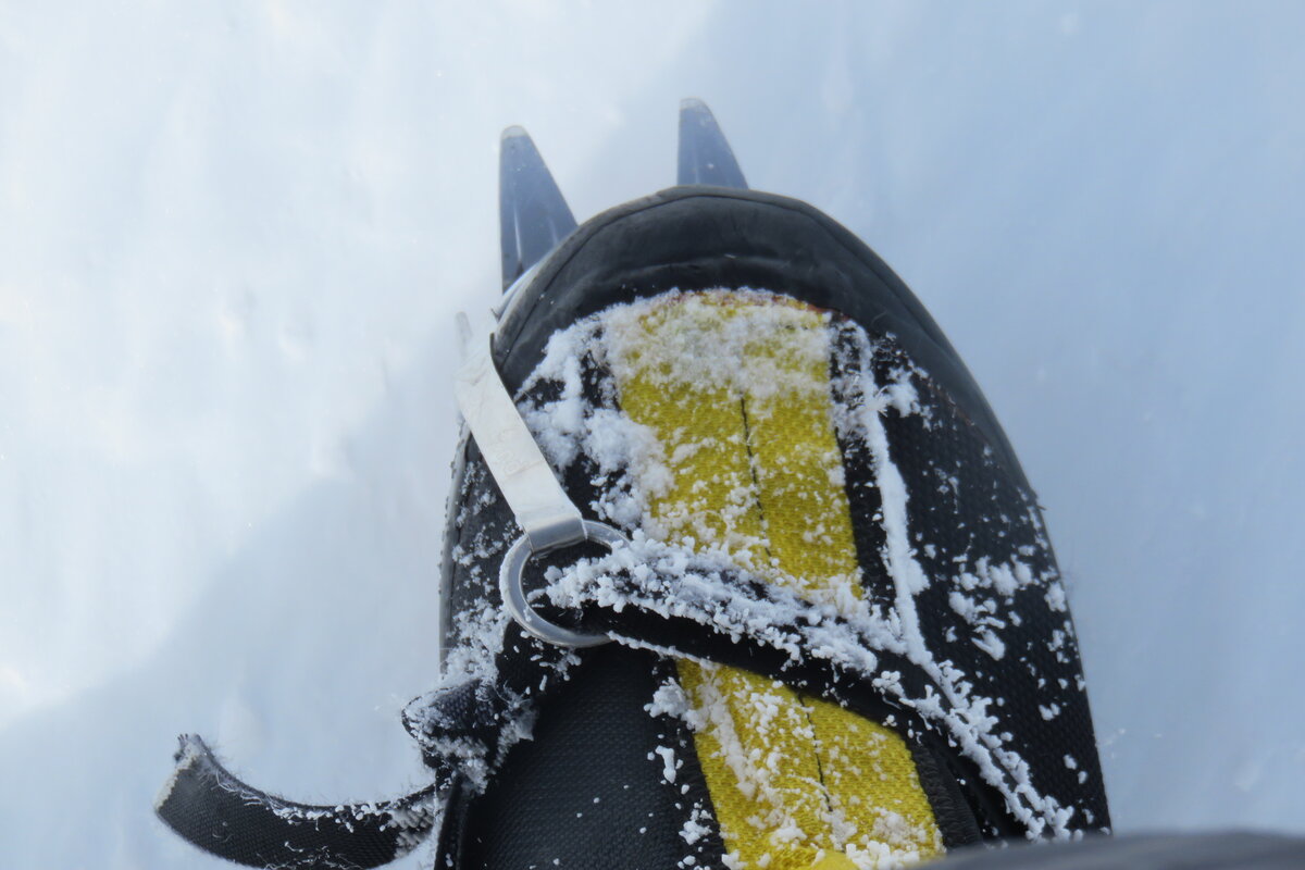 Frosty climbing boot and crampon on Mount Sidley